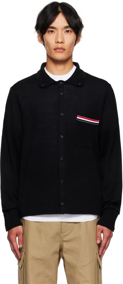 Thom Browne Black Merino Wool Jersey Stitch Long Sleeve Shirt In Multi