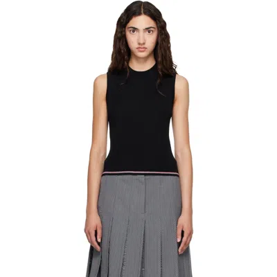 Thom Browne Black Merino Wool Rwb Stripe Tank Top In 001 Black