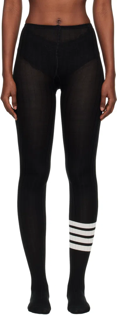 THOM BROWNE BLACK OPAQUE RIB 4-BAR TIGHTS