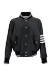 Thom Browne Coat Contrast Stripes Raglan Sleeves Pockets In Black