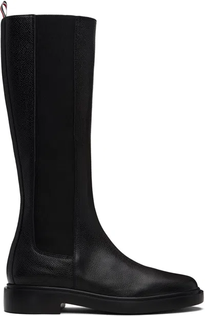 Thom Browne Black Pebble Grain 4-bar Knee High Chelsea Boots