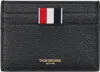 Thom Browne Textured Cowhide Leather Card Wallet With Iconic Striped Tab In Black