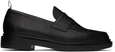 THOM BROWNE BLACK PEBBLE GRAIN PENNY LOAFERS