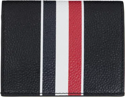 Thom Browne Black Pebble Grain Rwb Stripe Double Card Holder