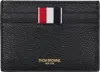 Thom Browne Textured Cowhide Leather Card Wallet With Iconic Striped Tab In Black