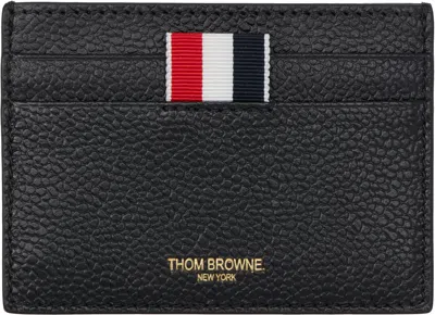 THOM BROWNE BLACK PEBBLE GRAIN SINGLE CARD HOLDER