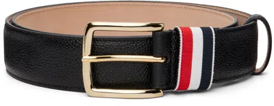 THOM BROWNE BLACK PEBBLE GRAIN STRIPED LOOP 35MM BELT