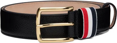 Thom Browne Black Pebble Grain Striped Loop Belt