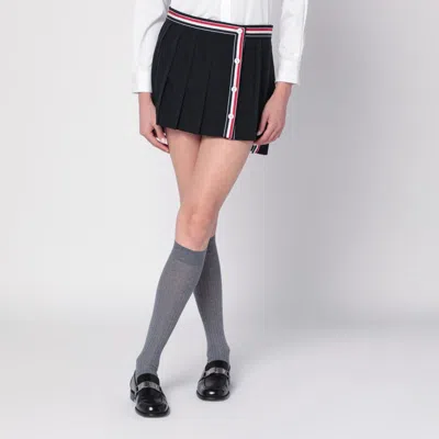 Thom Browne Black Ruffled Mini Skirt In Wool Blend