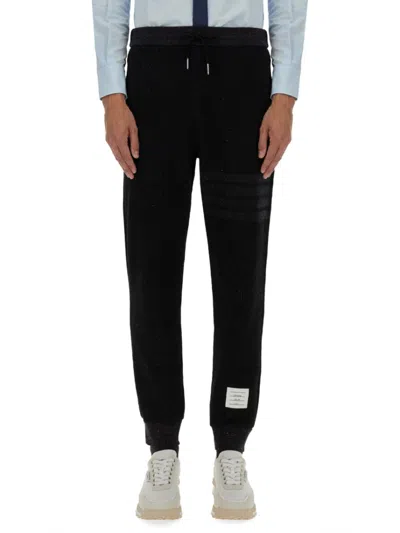 THOM BROWNE THOM BROWNE BLACK SILK AND COTTON PANTS