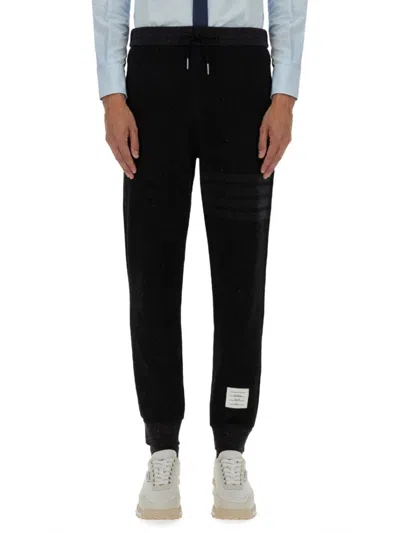 THOM BROWNE BLACK SILK AND COTTON PANTS