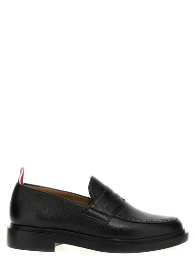 THOM BROWNE BLACK SLIP-ON LOAFERS