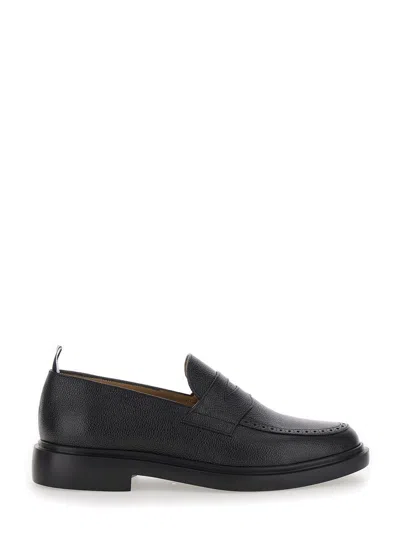 THOM BROWNE BLACK SLIP-ON LOAFERS WITH LOOP DETAIL