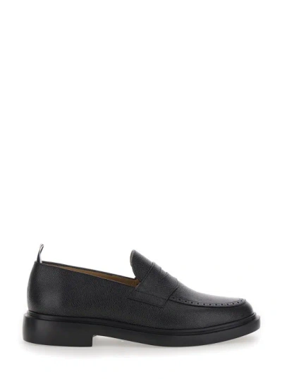 Thom Browne Black Slip-on Loafers With Loop Detail In Leather