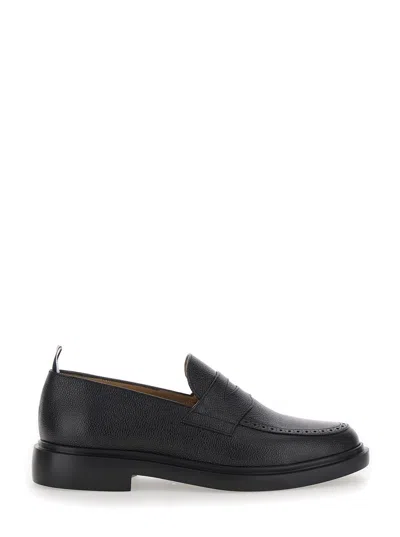 THOM BROWNE BLACK SLIP-ON LOAFERS WITH LOOP DETAIL IN LEATHER MAN