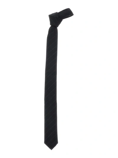 Thom Browne Black Striped Tie In Wool