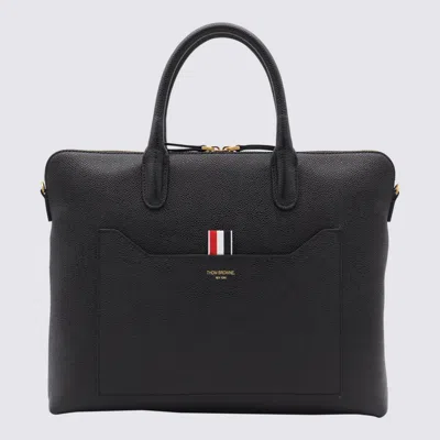 Thom Browne Slim Briefcase In Grained Leather In Black