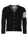 Thom Browne V-neck Cardigan With Stripes And Pockets In Black