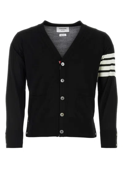 THOM BROWNE BLACK V NECK CARDIGAN