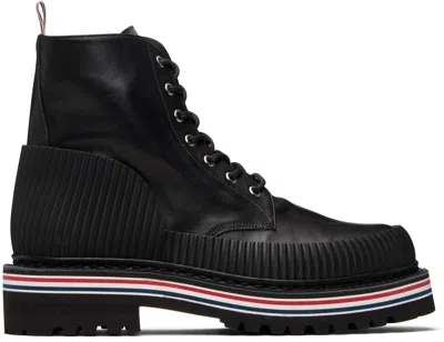 Thom Browne Black Vitello Calf Hiking Sole All Terrain Boots In Multi