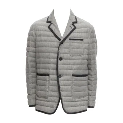 Pre-owned Thom Browne Black White Houndstooth Ribbon Trim Stripe Lined Padded Blazer Sz3 L