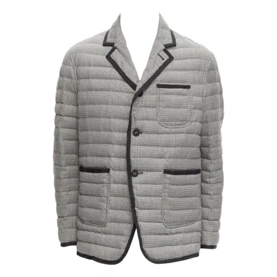 Pre-owned Thom Browne Black White Houndstooth Ribbon Trim Stripe Lined Padded Blazer Sz3 L