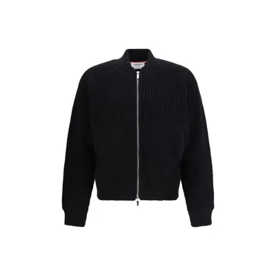 THOM BROWNE BLACK WOOL BOMBER