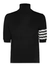 Thom Browne Black Short Sleeve Sweater With 4-bar Detail In Wool Woman In Black