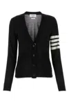 Thom Browne Ladies Navy Cashmere 4-bar Classic V-neck Cardigan In Black