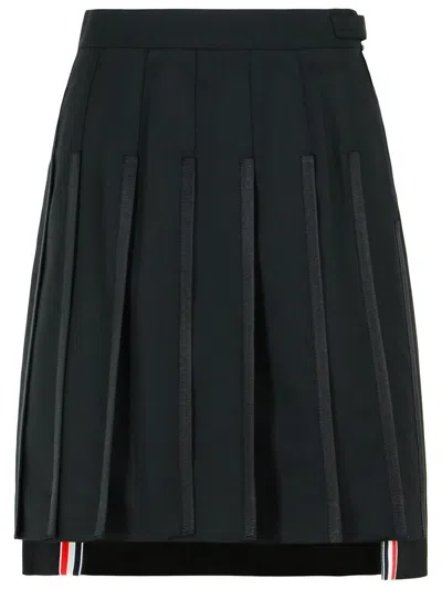 Thom Browne Pleated Grosgrain Midi Skirt In Black
