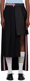 Thom Browne Asymmetric Mixed-media Pleated Skirt In Black