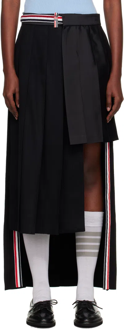 Thom Browne Black Wrap Pleated Midi Skirt