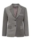 Thom Browne Mix-print Single-breasted Blazer In Grey
