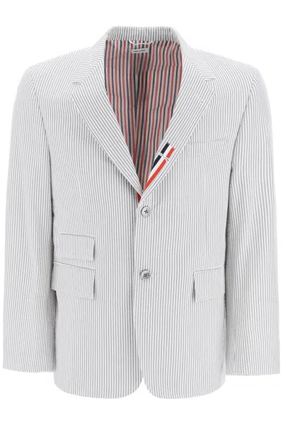Thom Browne Blazer In Seersucker In Gray