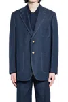 Thom Browne Blazer Allungato In Morbido Cotone E Lino In Blue