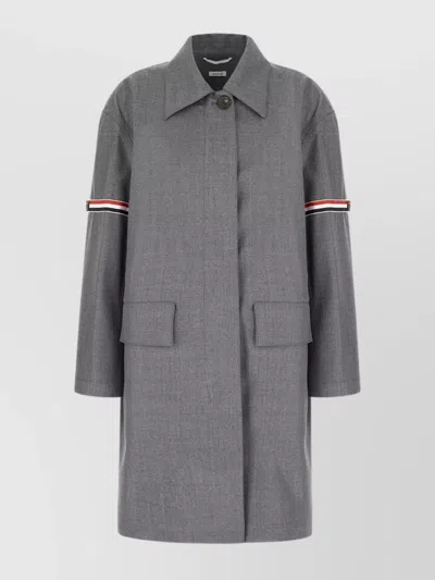 THOM BROWNE BLEND WOOL OVERCOAT DETAIL STRIPED