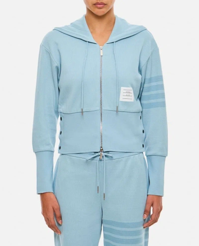 Thom Browne Blouson Zip Up Hoodie In Double Face Knit In Blue