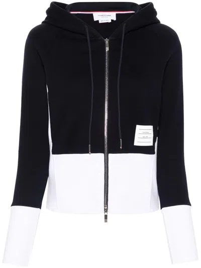 Thom Browne Blouson Zip Up Hoodie W/ Engineered 4 Bar In Color Blocked Solid Classic Loopback Jersey