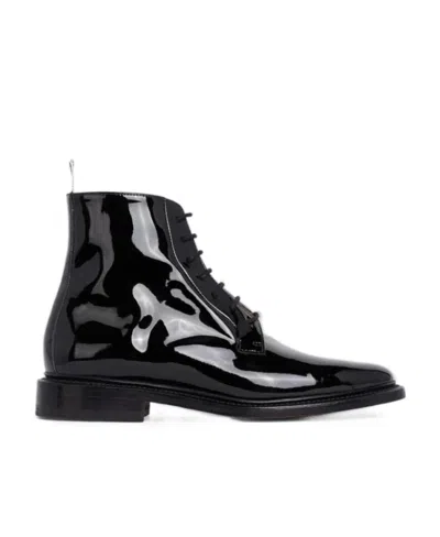Thom Browne Blucher Patent Leather Boots In Black