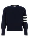 Thom Browne Blue Crewneck Swwater With 4-bar On The Sleeve And Ribbed Trims In Wool Man In Blue
