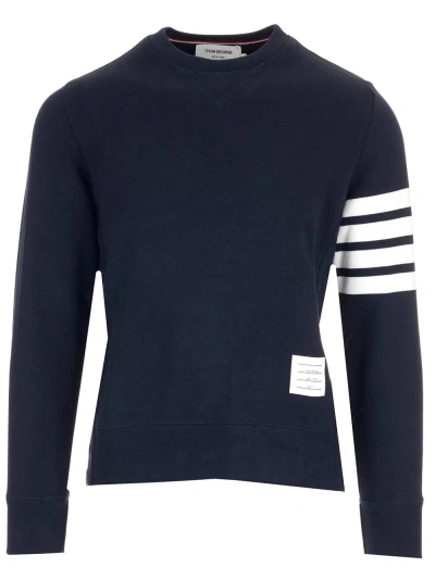 Thom Browne Blue 4-bar Crewneck Sweatshirt In Navy