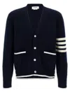 Thom Browne Blue Cardigan With V Neck And Maxi Logo On The Sleeve
