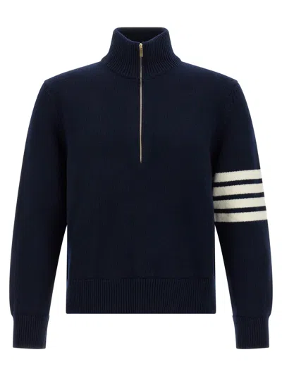 THOM BROWNE BLUE 4BAR HALF ZIP SWEATER