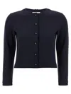 Thom Browne Cropped Black Cardigan With Button Anchor Motifs In Blue