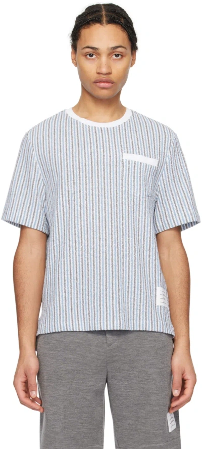 Thom Browne Striped Ribbed-knit T-shirt In Blue