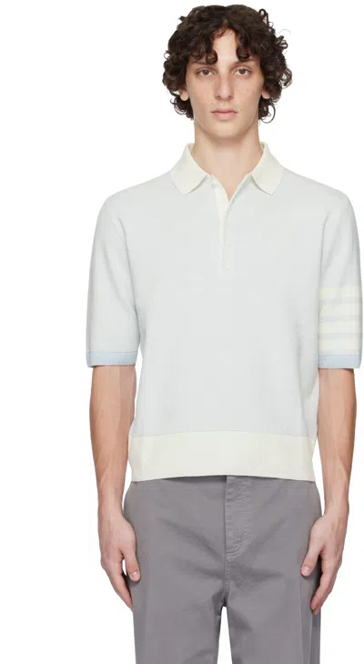 Thom Browne Blue & Off-white Textured Striped Stitch 4-bar Relaxed Polo