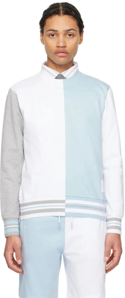 Thom Browne Blue & White Color Block Sweater In 997 Fun Mix