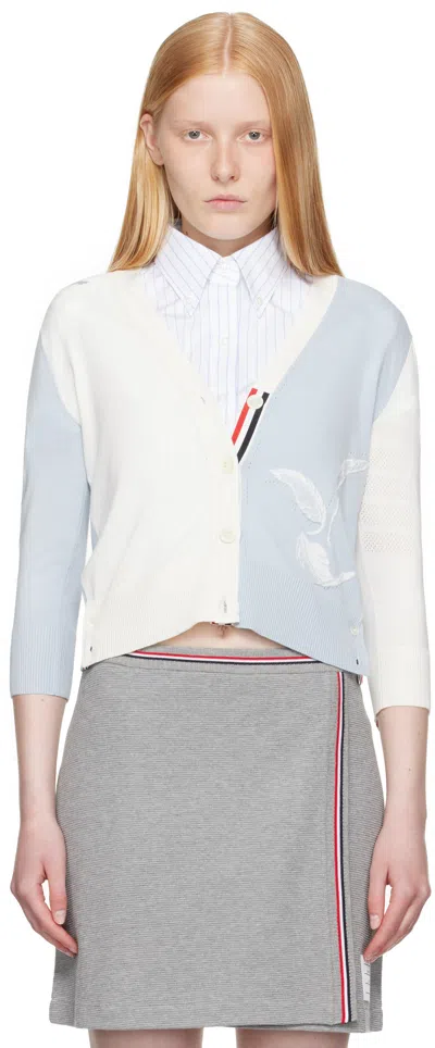 Thom Browne Blue & White Funmix Feather Pointelle Cardigan
