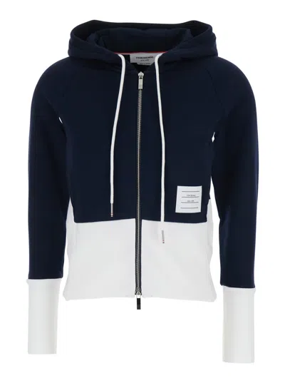 Thom Browne Blue And White Sweatshirt 4bar Logo On The Side And Color Block Design In Cotton Woman In Black