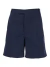 Thom Browne Blue Bermuda Pants With Logo Patch On The Rear And Belt Loops In Blu